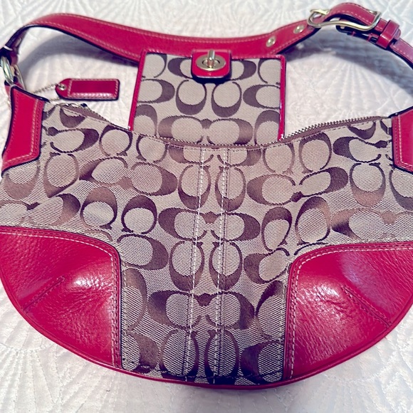 Coach Signature 2pc Set Tan and Red Wallet and Shoulder Bag - Picture 14 of 14